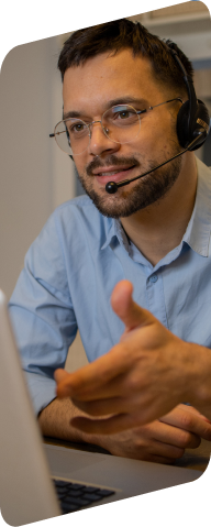 man with headseat helping client remotely